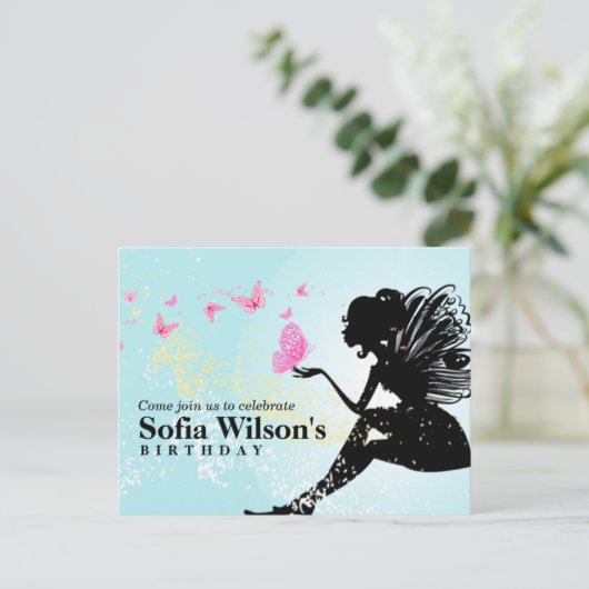 briefkaart uitnodiging voor een vlinderjarig feest (Staand voorkant)