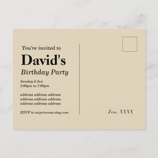 briefkaart-uitnodiging voor het verjaardagscadeau  uitnodiging briefkaart (Achterkant)