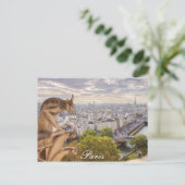 Briefkaart | Uitzicht Gargoyle en Eiffeltoren | Pa (Staand voorkant)