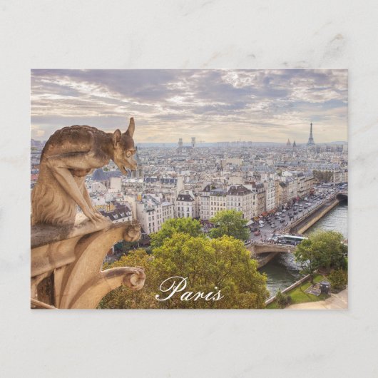 Briefkaart | Uitzicht Gargoyle en Eiffeltoren | Pa (Voorkant)