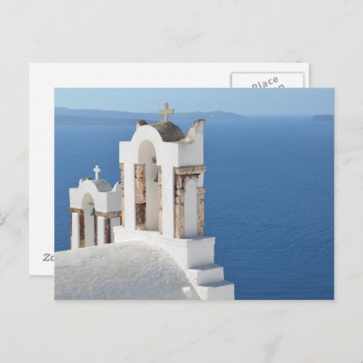 Briefkaart Uitzicht van de Santorini-kerk (Voorkant / Achterkant)