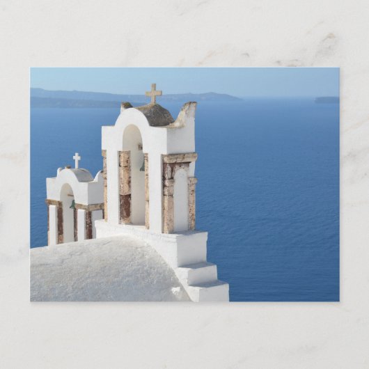 Briefkaart Uitzicht van de Santorini-kerk (Voorkant)