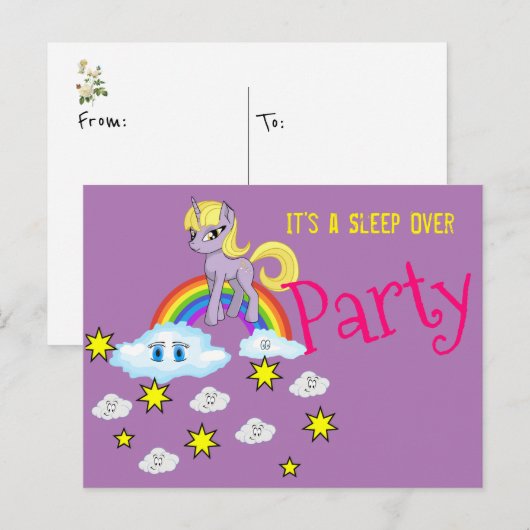 Briefkaart Unicorn Rainbow Clouds Slaapend over pa (Voorkant / Achterkant)