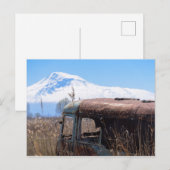 Briefkaart van Ararat-bergen en roestbussen (Voorkant / Achterkant)