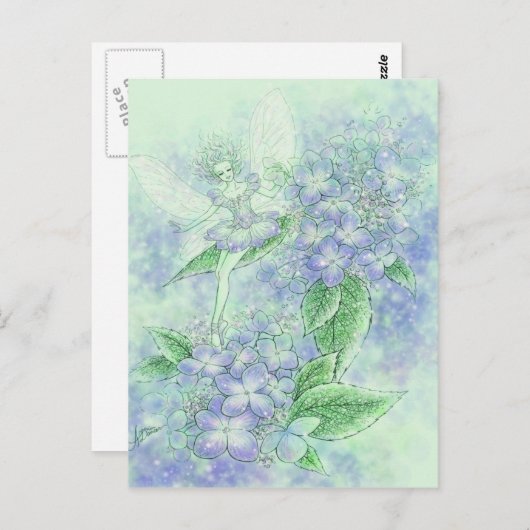 Briefkaart van blauwe hydrangea (Voorkant / Achterkant)