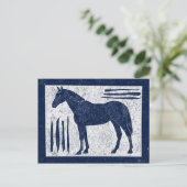 Briefkaart van blauwe paarden - Navy Blue Woodcut  (Staand voorkant)
