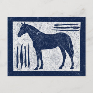 Briefkaart van blauwe paarden - Navy Blue Woodcut 
