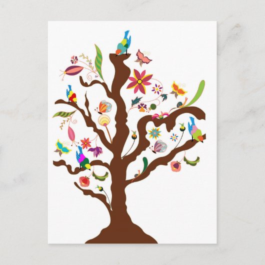 Briefkaart van bloemen en vogels (Voorkant)