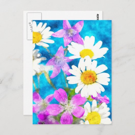 Briefkaart van bloemen in de waterverf (Voorkant / Achterkant)