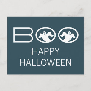 Briefkaart van Boo Halloween, blauw en wit