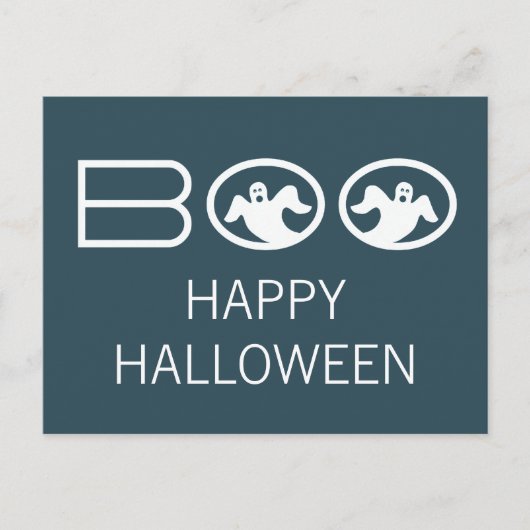 Briefkaart van Boo Halloween, blauw en wit (Voorkant)