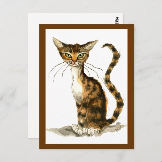 Briefkaart van bruin kattenschilderij (Voorkant / Achterkant)