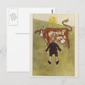 Briefkaart van bruine koeienmelk van de Nestle (Voorkant / Achterkant)