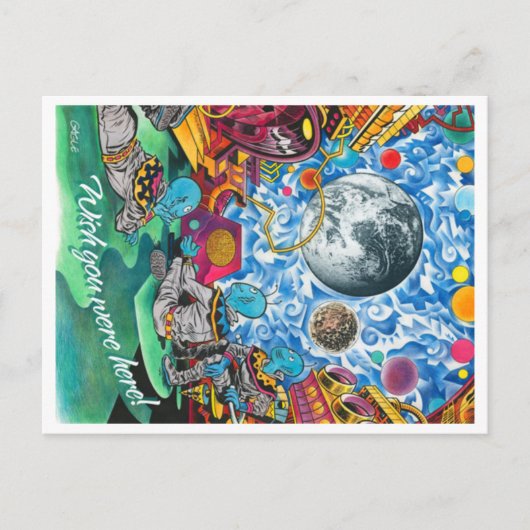 Briefkaart van buitenaardse wezens in de ruimte (Voorkant)