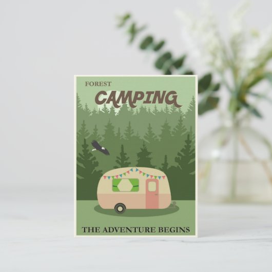 Briefkaart van Camping Vintage Travel Poster (Staand voorkant)