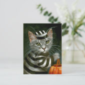 Briefkaart van Cat Halloween-gevangene in tablet (Staand voorkant)