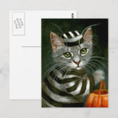 Briefkaart van Cat Halloween-gevangene in tablet (Voorkant / Achterkant)