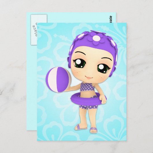 Briefkaart van Chibi Girl Pool Party (Voorkant / Achterkant)