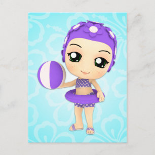 Briefkaart van Chibi Girl Pool Party