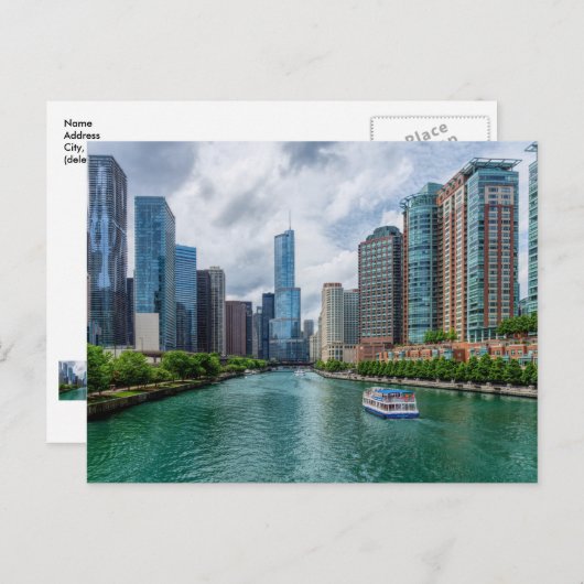 Briefkaart van Chicago River en Trump Tower (Voorkant / Achterkant)