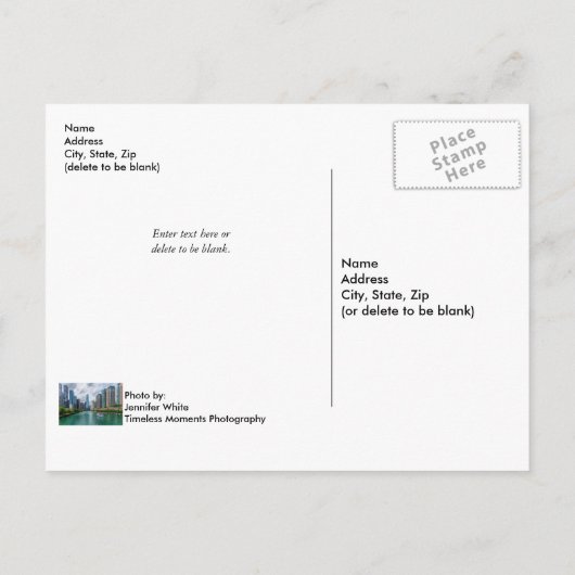 Briefkaart van Chicago River en Trump Tower (Achterkant)