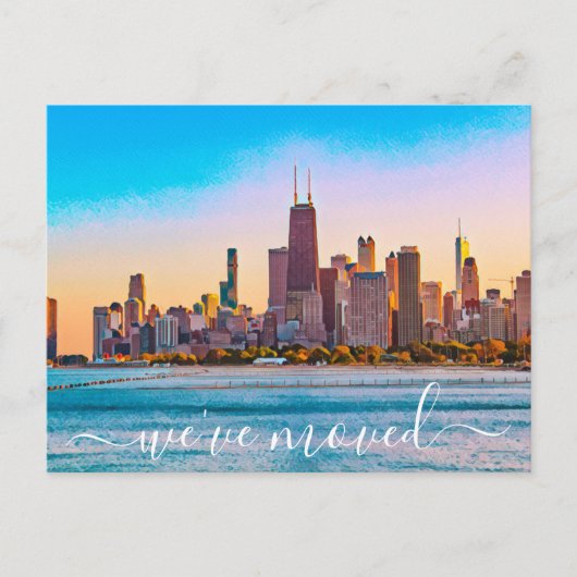 Briefkaart van Chicago Skyline Moving Announcement (Voorkant)