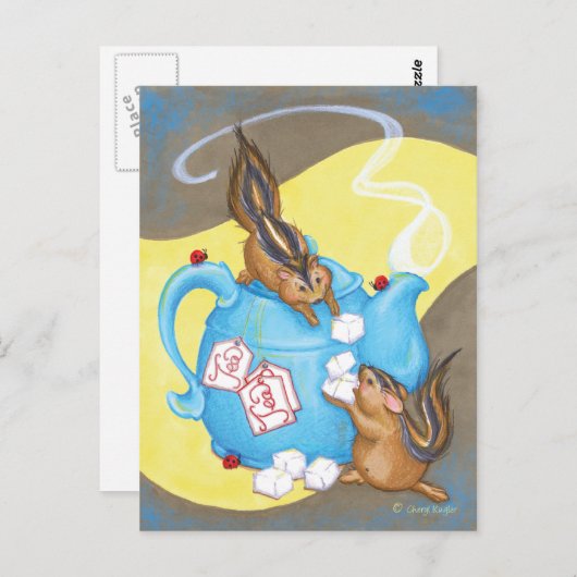 Briefkaart van Chipmunk Tea Party (Voorkant / Achterkant)