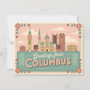  Briefkaart van Columbus   Groeten van