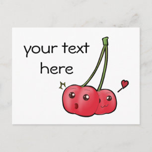 Briefkaart van Cute kawaii cherries voor jouw teks