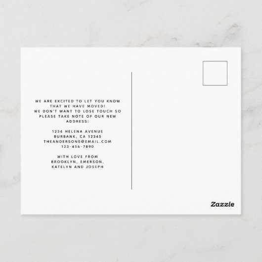 Briefkaart van de aankondiging van het Verhuis (Achterkant)