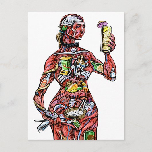 Briefkaart van de anatomie van Bartender (vrouw) (Voorkant)