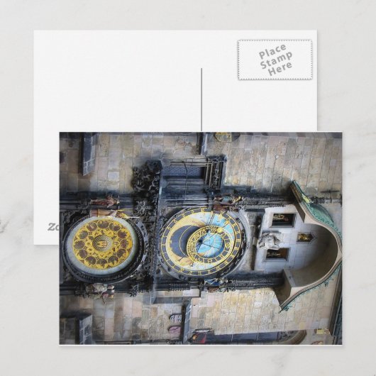 Briefkaart van de astronomische klok van Praag (Voorkant / Achterkant)