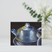 Briefkaart van de blauwe tea-set (Lori Corbett) (Staand voorkant)