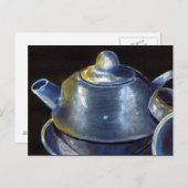 Briefkaart van de blauwe tea-set (Lori Corbett) (Voorkant / Achterkant)