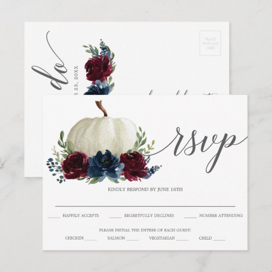 Briefkaart van de Bourgogne Navy Pumpkin Wedding R (Voorkant / Achterkant)