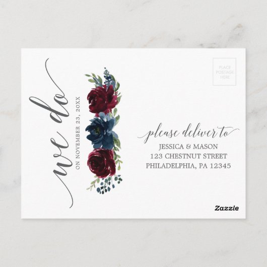 Briefkaart van de Bourgogne Navy Pumpkin Wedding R (Achterkant)