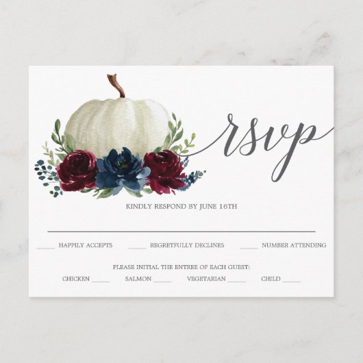 Briefkaart van de Bourgogne Navy Pumpkin Wedding R (Voorkant)