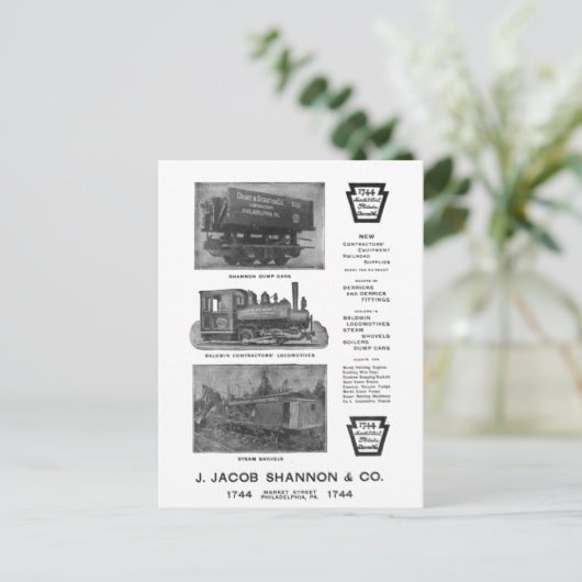 Briefkaart van de bouwondernemer van Baldwin Locom (Staand voorkant)