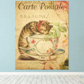 Briefkaart van de Cat en de Tea Cup Canvas Afdruk (Insitu (Houten vloer))