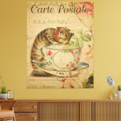 Briefkaart van de Cat en de Tea Cup Canvas Afdruk (Insitu (Woonkamer))