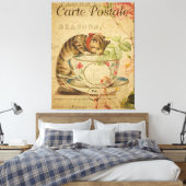 Briefkaart van de Cat en de Tea Cup Canvas Afdruk (Insitu (Slaapkamer))