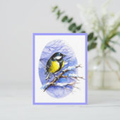 Briefkaart van de Chickadee Winter. (Staand voorkant)