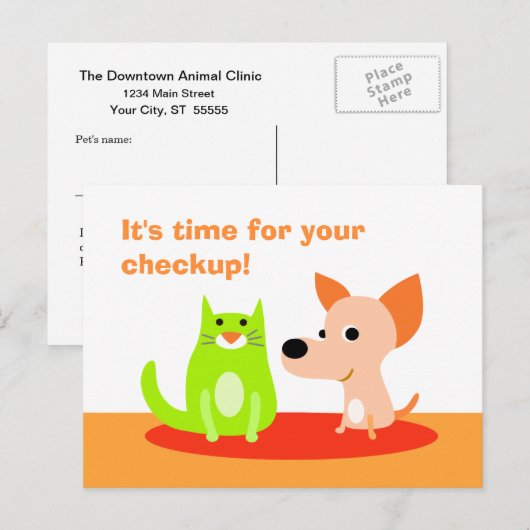 Briefkaart van de controle door de dierenarts (Voorkant / Achterkant)