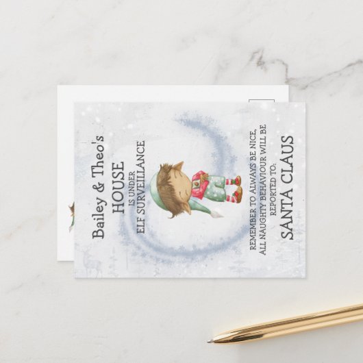 Briefkaart van de Elf van Santa (Voorkant / Achterkant in situ)