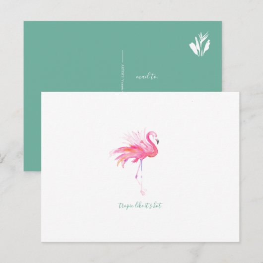 Briefkaart van de Flamingo van de waterverf het (Voorkant / Achterkant)