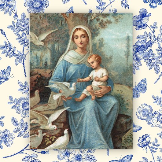 Briefkaart van de Franse blauwe Madonna