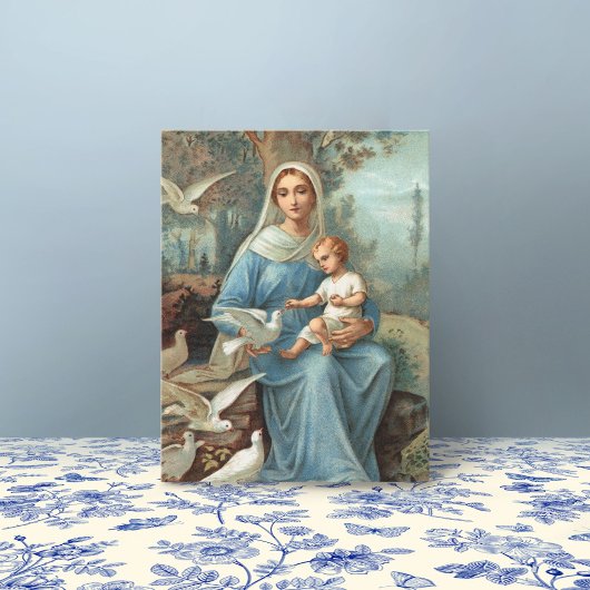 Briefkaart van de Franse blauwe Madonna