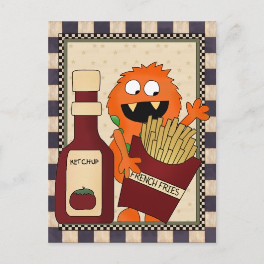 Briefkaart van de Franse Fry Monster cartoon (Voorkant)