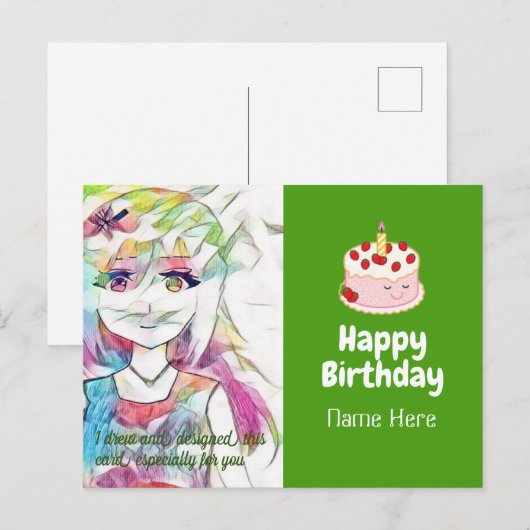 Briefkaart van de geboorte met afbeeldingen van di (Voorkant / Achterkant)