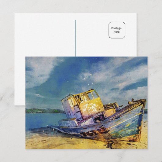 Briefkaart van de gestrande boot (Voorkant / Achterkant)
